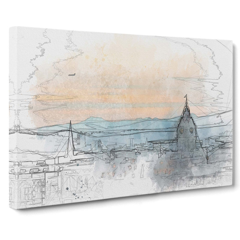 Edinburgh Skyline in Scotland in Abstract - Wrapped Canvas Graphic Art Print, 60cm H x 91cm W x 3cm D