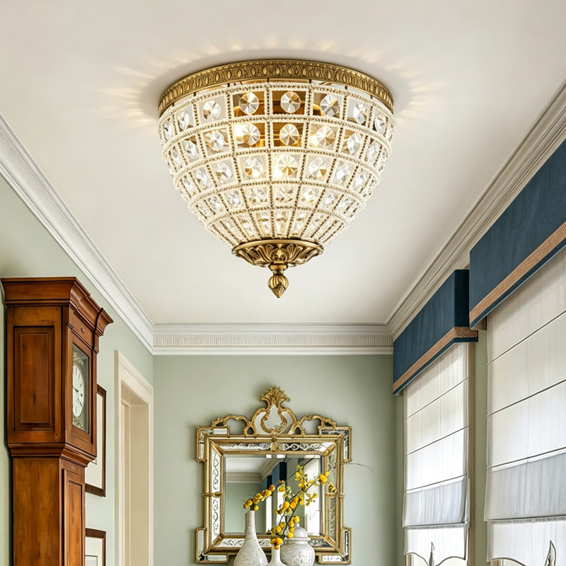 3 - Light Glass Crystal Dome Flush Mount Ceiling Light