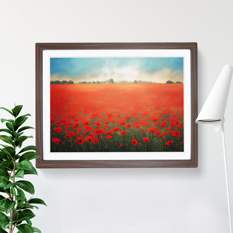 Vibrant Poppies Flowers - Framed Print, 34cm H x 46cm W x 2cm D, Walnut
