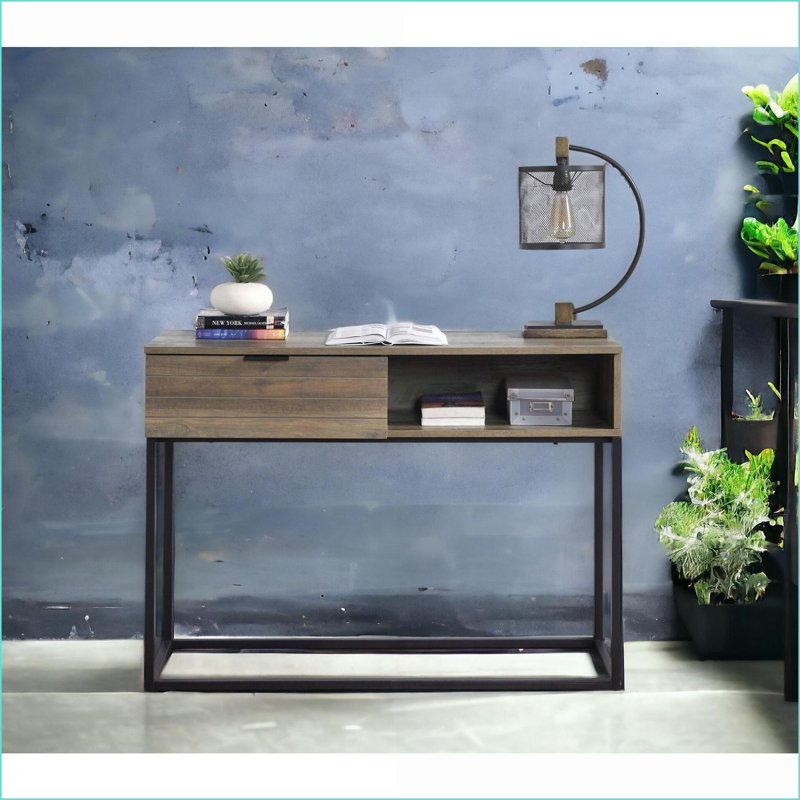 Bureaux, chêne rustique & amp; Bureau d'écriture noir avec tiroir & amp; Tablette, H 30 po x l 42 po x P 14 po | Panneau de particules + panneau de fibres à densité moyenne | Chêne rustique