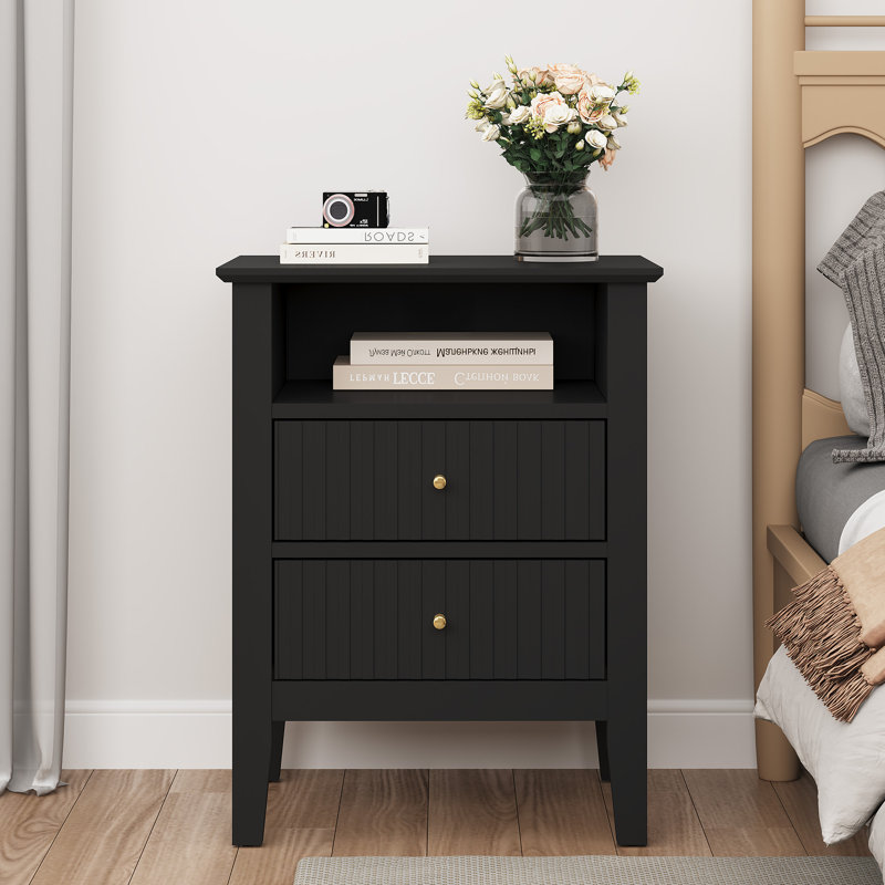 Amberrae 2 Drawer Nightstand, Black without charge station