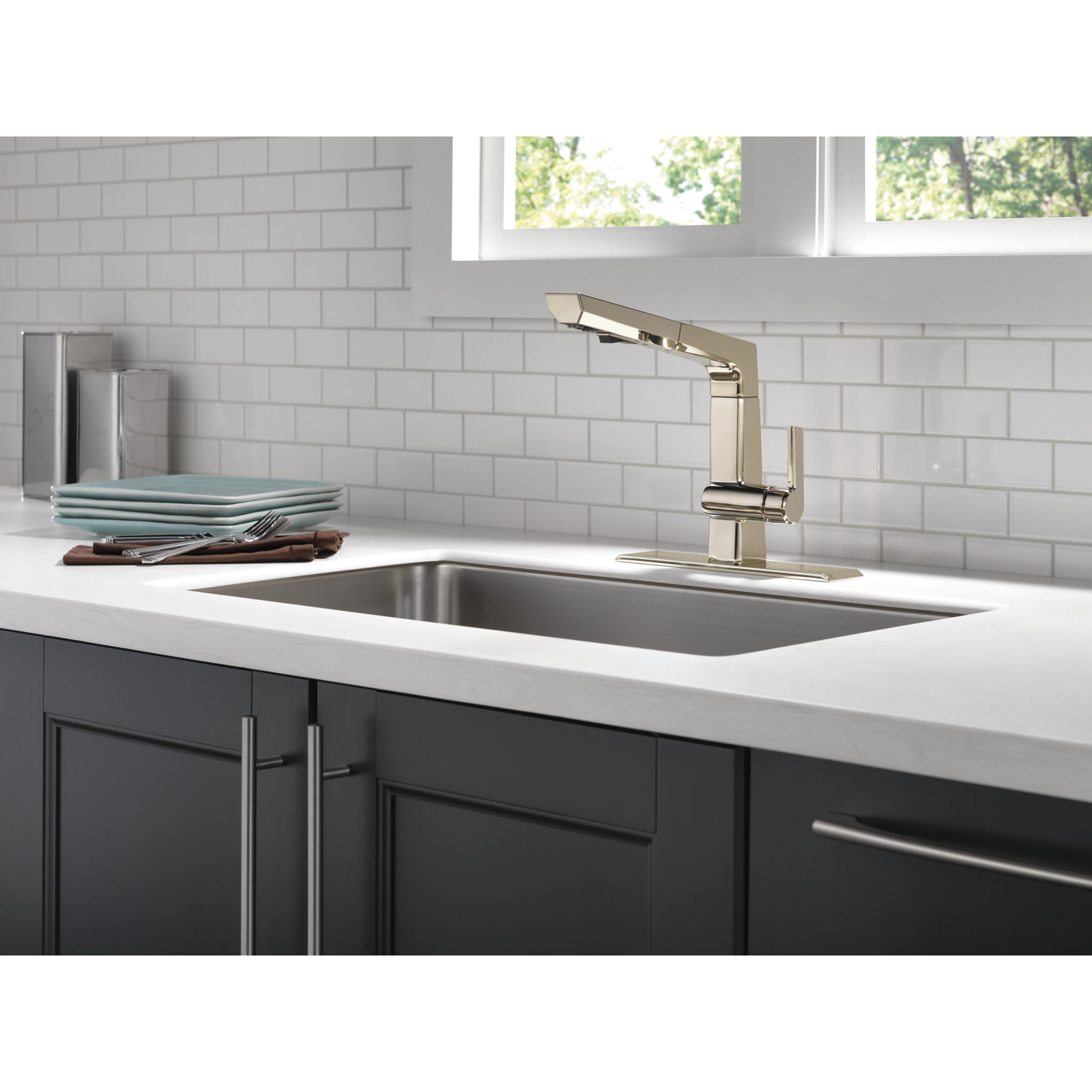 Pivotal Pull-Out Kitchen Faucet, Polished Nickel
