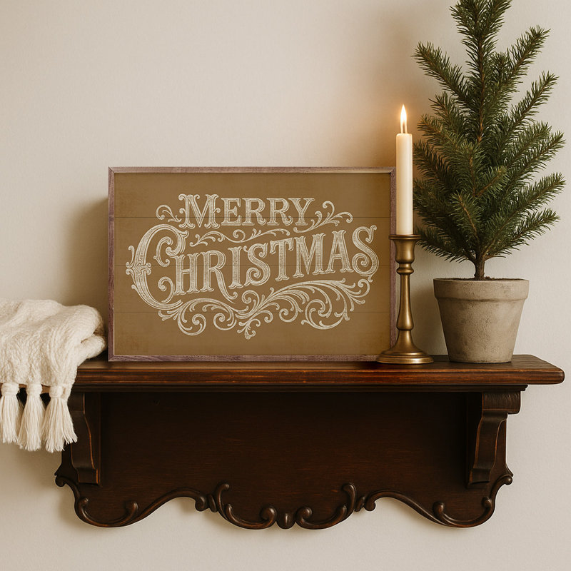 Joyeux Noël orné, Doré, H 5 po x l 8 po