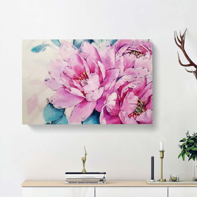 Watercolour Pink Peonies In Abstract - Wrapped Canvas