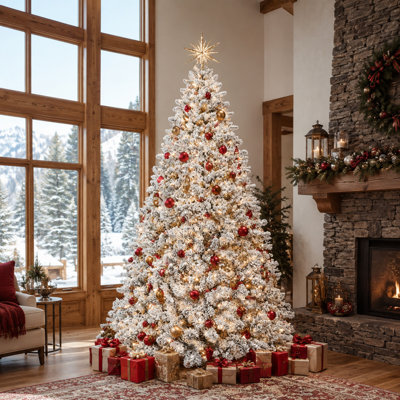 Arbre de Noël 4 pi avec 150 lumières UL et 21 pommes de pin naturelles, 366 pointes en PVC enneigées, branches articulées, support en métal stable