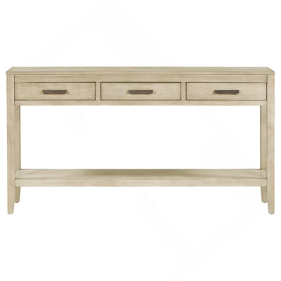 59.1'' Farmhouse Entryway Table With 3 Drawers, Painted Console Table With Bottom Shelf & Iron Handles, Minimalist Sofa Table For Living Room, Hallway, Kitchen, Bedroom, Office