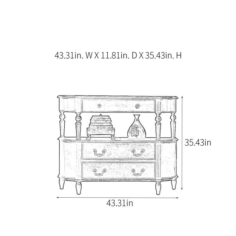 Console en bois massif Classical Art, H 35,43 po x l 43,31 po x P 11,81 po