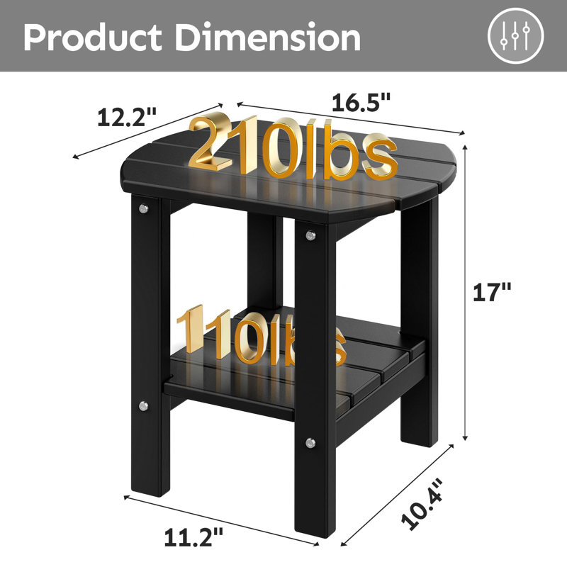Cotner Oval Outdoor Side Table , 12.2'' in. W 16.5'' in. D, Black, Black
