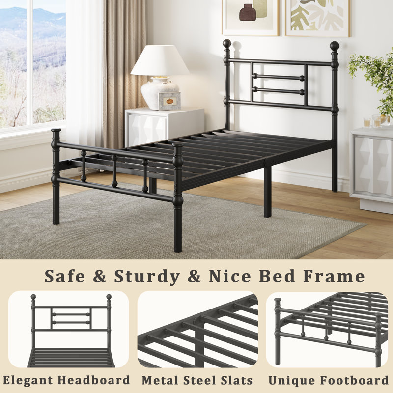 Metal Platform Bed Frame with Headboard and Footboard, Easy Assembly, Twin, 14"