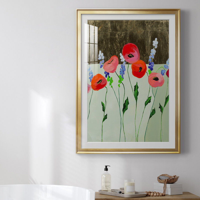 «Poppy Party», reproduction encadrée de qualité supérieure, Encadrement doré, H 42,5 po x l 30,5 po x P 1 po