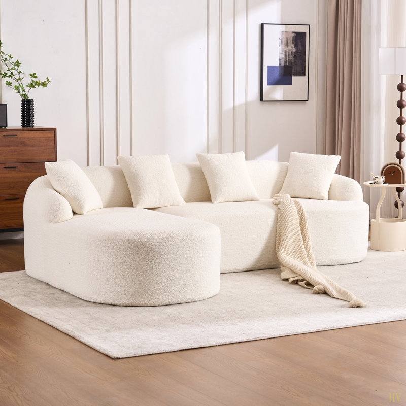 Canapé modulaire en forme de L Boneless avec méridienne incurvée, canapé modulaire en chenille, mousse à haute densité 30D, canapé-lit modulaire minimaliste pour le salon.