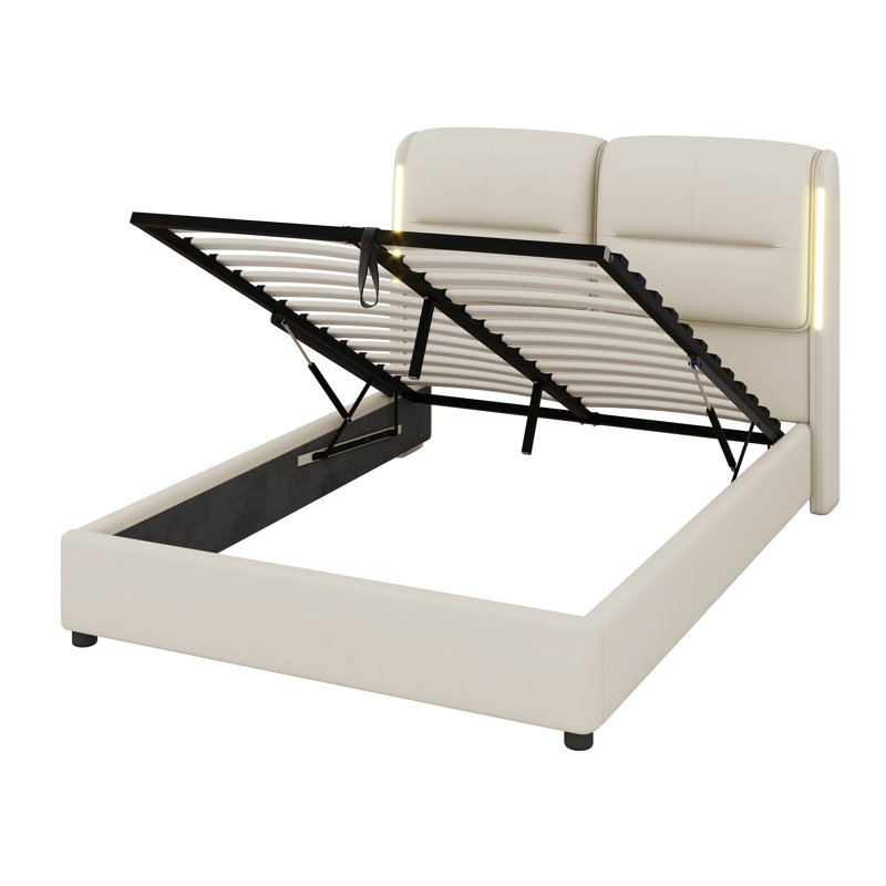 Queen Size Upholstered Hydraulic Platform, Cream
