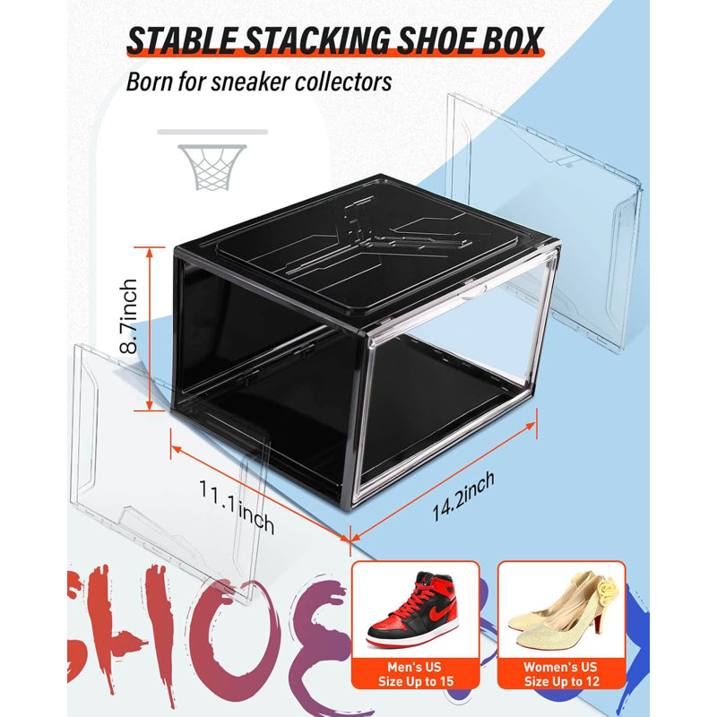 Boîtes de rangement pour chaussures empilables en plastique transparent avec porte magnétique, boîtes de présentation en acrylique pour espadrilles, conception solide et robuste pouvant accueillir jusqu'à 15 personnes