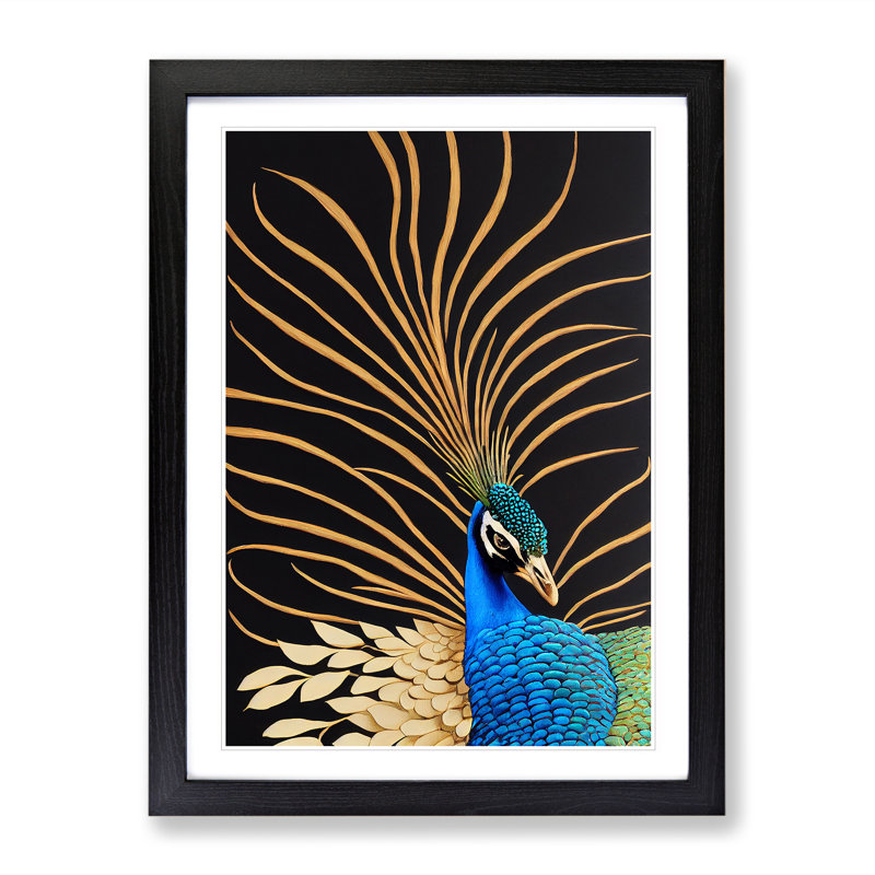 Striking Peacock Art No.4 - Framed Print, Black, 64cm H x 46cm W