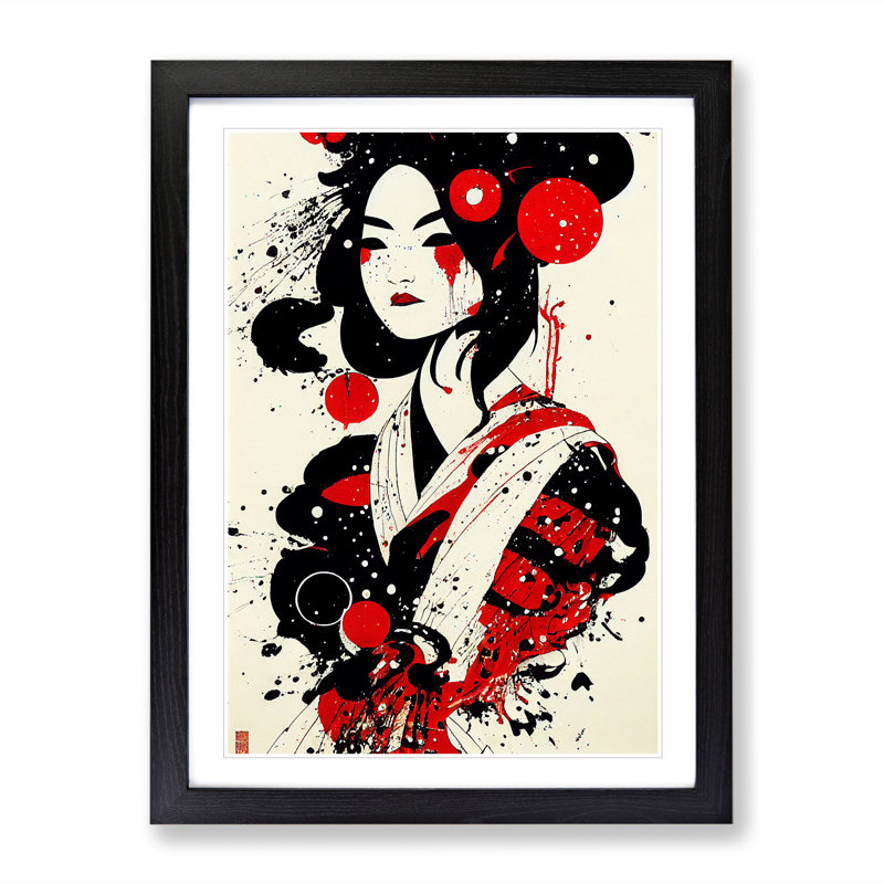 Graffiti Geisha - Single Picture Frame Painting, Black, 64cm H x 46cm W x 2cm D
