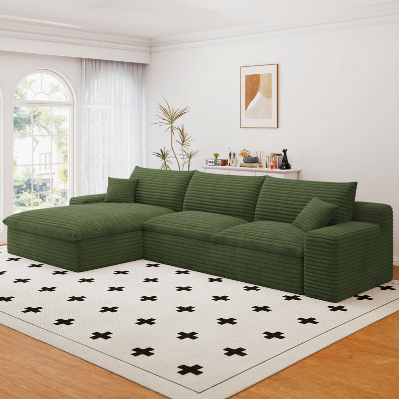 [2 paquets d'expédition] Canapé-lit surdimensionné de 106 po avec méridienne en forme de L, canapé rembourré pour la chambre à coucher du salon, aucun assemblage requis, canapé en velours modulaire en velours côtelé, canapé-lit convertible