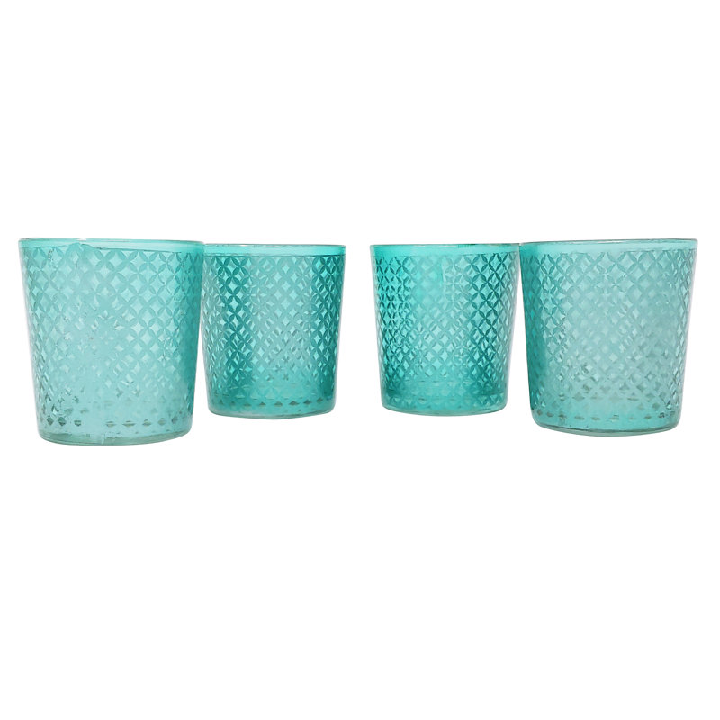 Porte-votive en verre à treillis, Bleu aqua