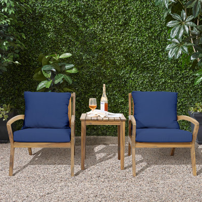 Chanon 2-Person Outdoor Acacia Wood Seating Group with Cushions, Outdoor Set Furniture (3 Piece) by Wade Logan
