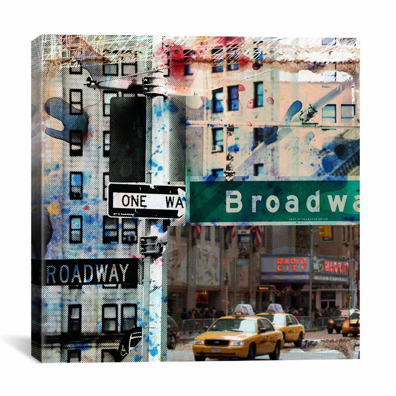 "One Way Broadway" par Luz, impression sur toile, H 18 po x l 18 po x P 1,5 po, Toile avec cadre noir, Pas de tapis