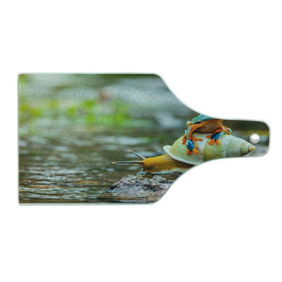 Ambesonne Funny Tempered Glass Cutting Board Frog Above the Snail Multicolor