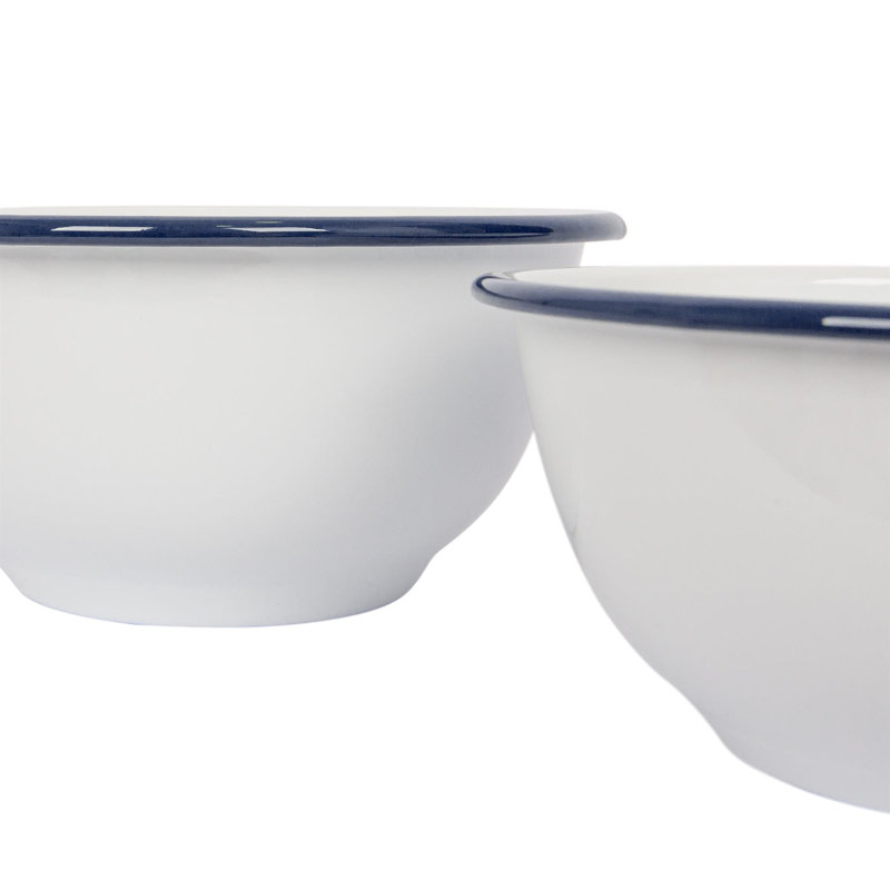 Argon Tableware - 2 Piece White Enamel Mixing Bowl Set, Navy