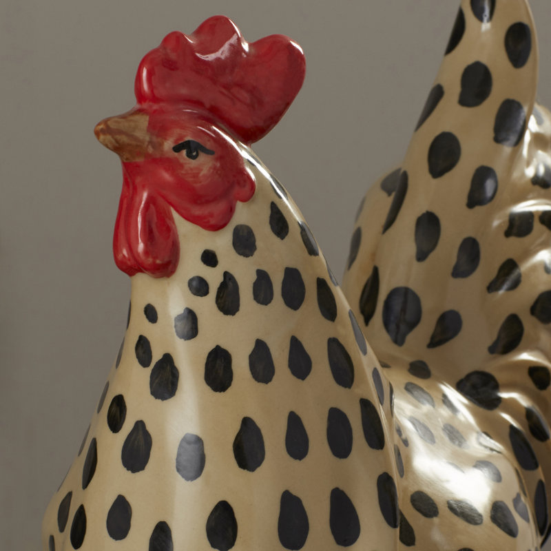 Sculpture de jardin coq beige extérieur en céramique 13 po x 6 po x 14 po