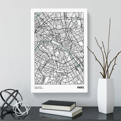 Map Paris France - Wrapped Canvas