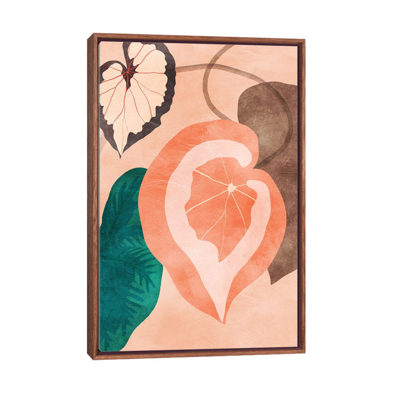 «Tropical Leaves II» par Ana Rut Bré - impression d'art graphique, Toile classique avec cadre brun, Aucun mat