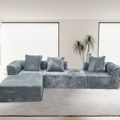Compresseur modulaire convertible à 4 places American Style, gris avec siège mi-ferme, 100% nouvelle mousse, US, couvertures en velours côtelé 100% standard, rétrécissement et teinture