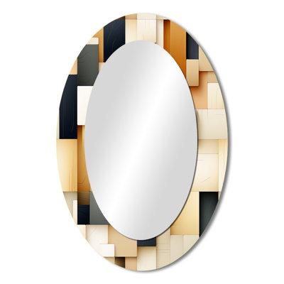 Abstract Taupe Blockchain Blocks - Modern Oval Wall Mirror