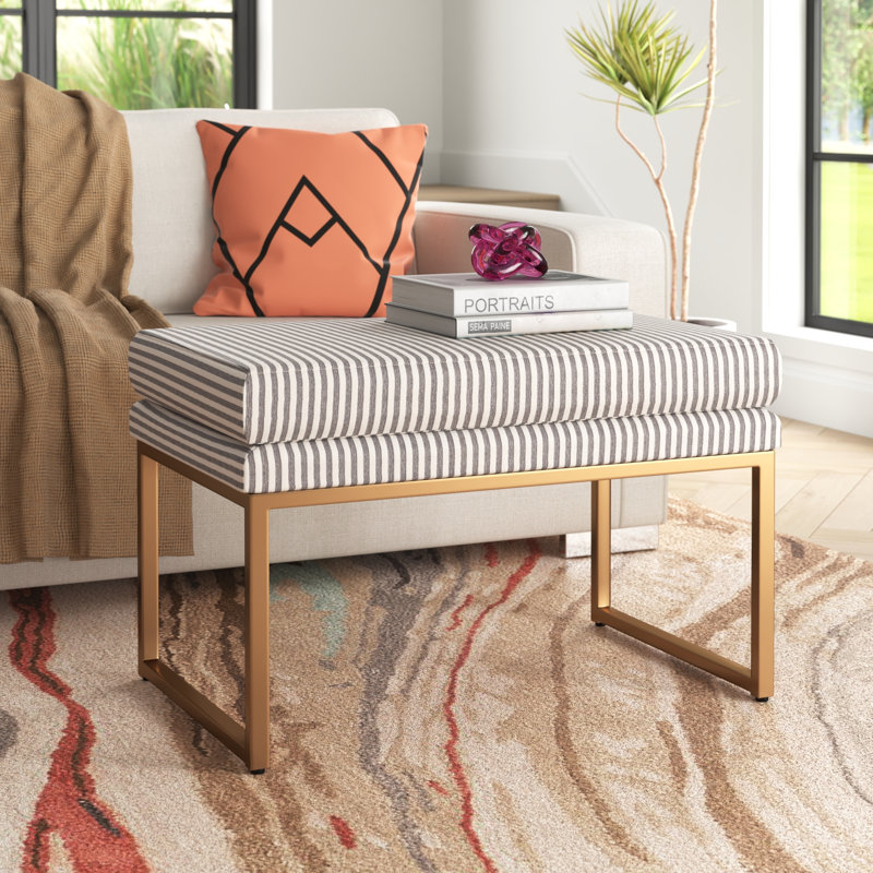 Shanta Upholstered Ottoman, Gray Stripe