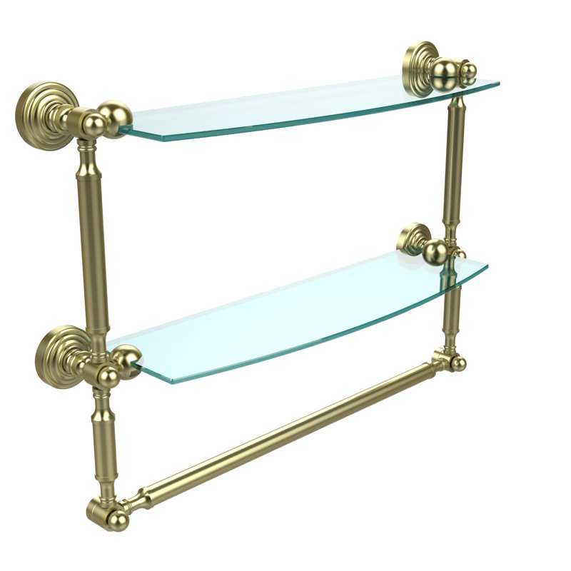 Retro Wave 2 Piece Metal and Glass Tiered Shelf, Satin Brass, 18"