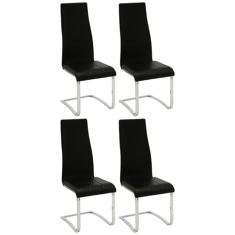 Chaises de salle à manger noires à dossier haut (de 4) - Revêtement et pieds pour une assise confortable 4 pièces avec support de pieds solide