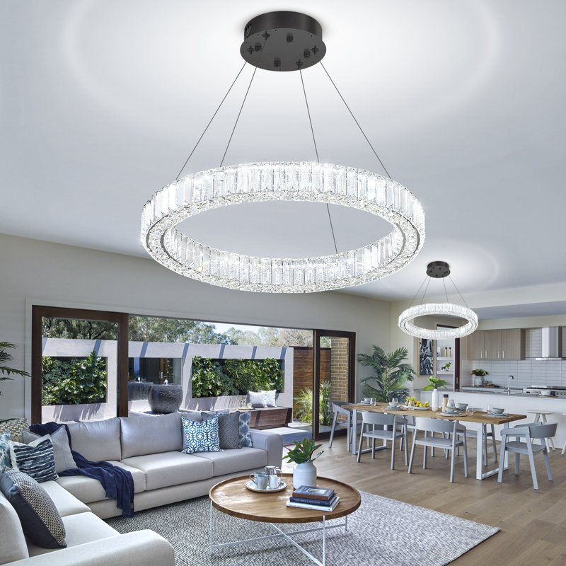 Modern Led Ring Crystal Chandelier Ring Pendant Light, 118'' H x 24'' W x 24'' D, Matte Black, 1