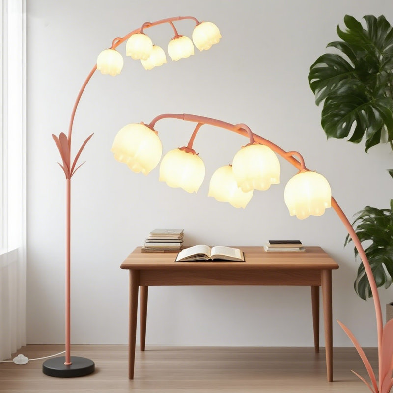 Lampe sur pied florale arquée avec 5 ampoules DEL G9, abat-jour réglable en acrylique, interrupteur au pied et base stable pour le salon, la chambre à coucher et le décor de chambre de bébé