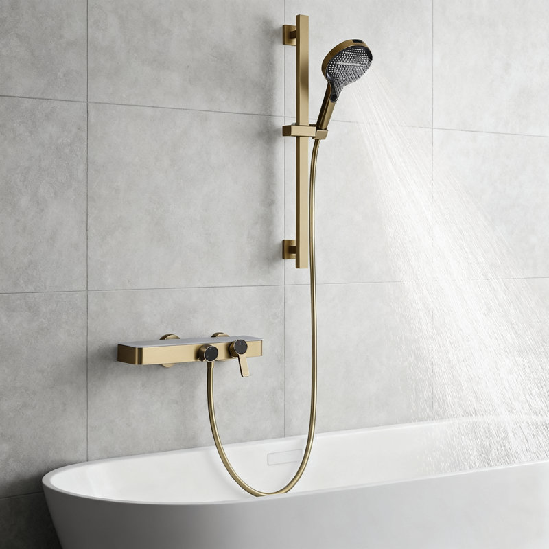 Ensemble de robinet de baignoire à 2 fonctions avec douchette ronde, Or brossé