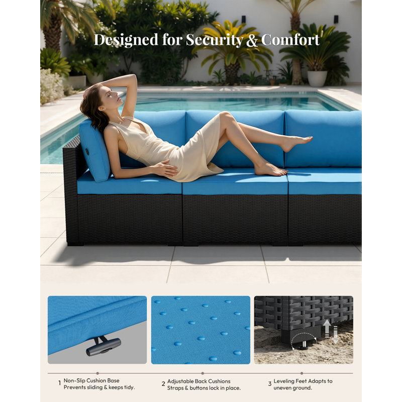  Patio Furniture Set - All-Weather,Water-Resistant - 7 Piece Patio Wicker Rattan Sectional Sofa, Modular Outdoor Conversation Set for Backyard, Garden, Poolside, Balcony
