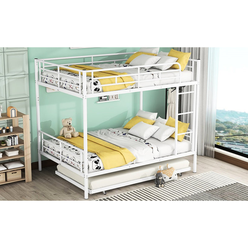 Lit double superposé au dessus d'un lit double avec lit gigogne, blanc - Espace et style pour les adolescents et les adolescents