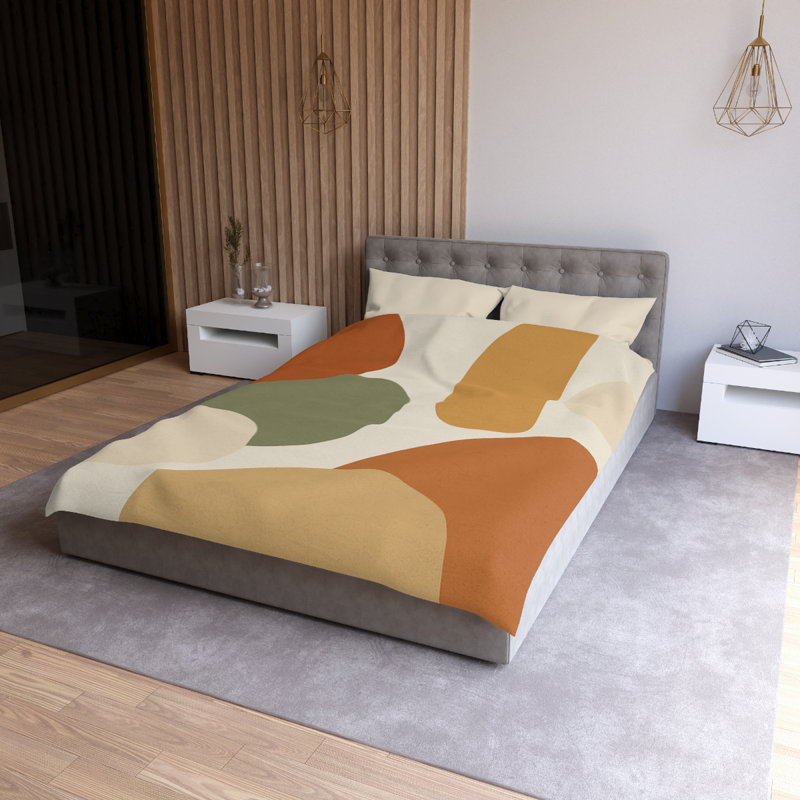 Microfiber Duvet Cover Boho Style, Design 13, Natural/Green/Orange/Cream, Twin Duvet Cover