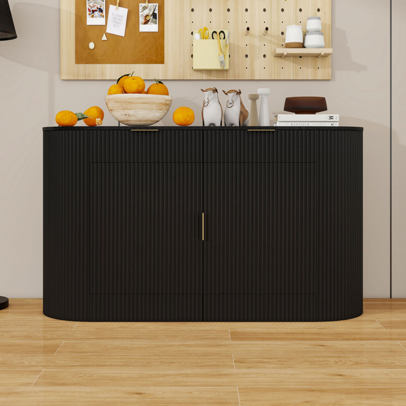 Wooden Sideboard with Storage Shelves and Drawers, Black