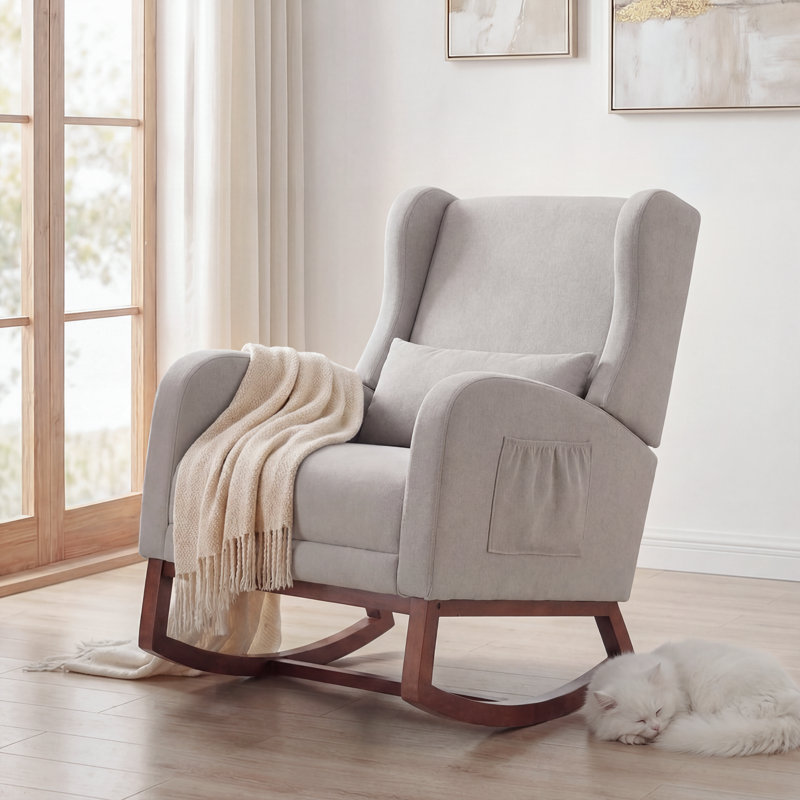 Rocking Chair, Linen Blend, Light Gray