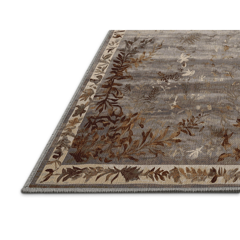 Machine Washable Gray Area Rug, Square 5'
