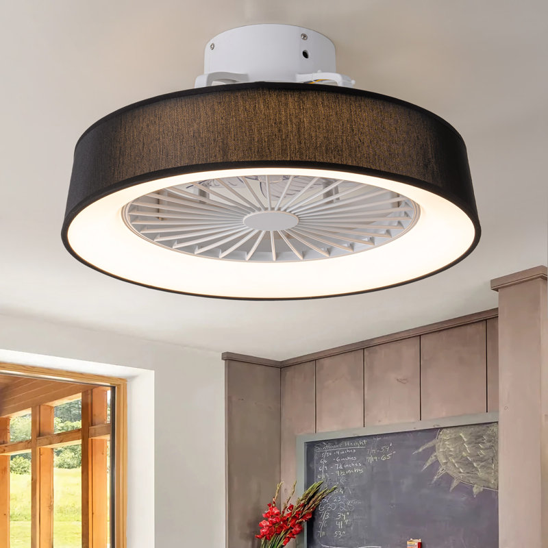 Ventilateur de plafond à DEL encastré à intensité variable avec télécommande Jiren, Blanc/Noir
