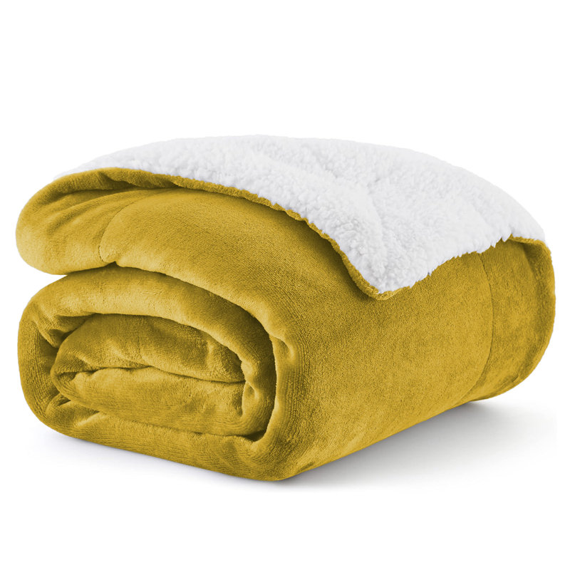 Sanborn Soft Reversible Sherpa Fleece Fur Thick Blanket Throw, Yellow, 150cm x 200cm