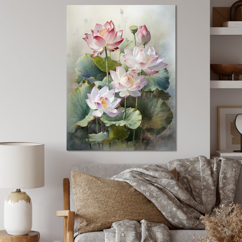 Lotus Exquis Bouquet I sur toile, Toile tendue, 40" H x 30" W