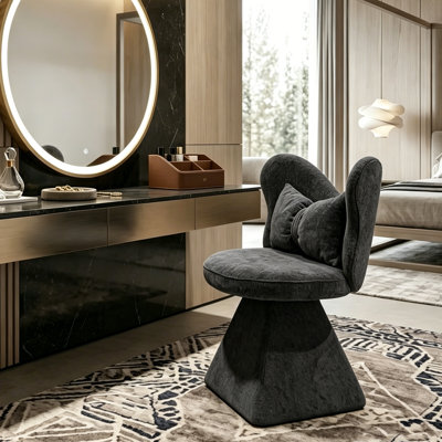 Modern Swivel Vanity Chair, 360° Rotating Armless Dressing Chair With High-Density Foam & Triangular Metal Base