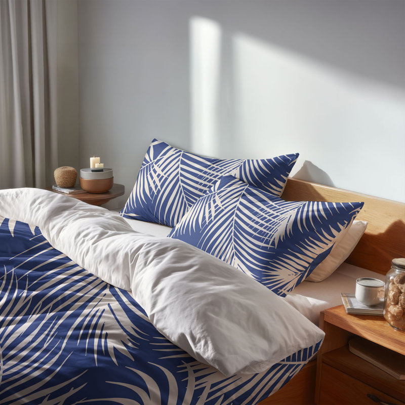 Ensemble d'édredon décoratif Waving Palms, Édredon grand + 2 taies d'oreiller standard, Motif floral marine