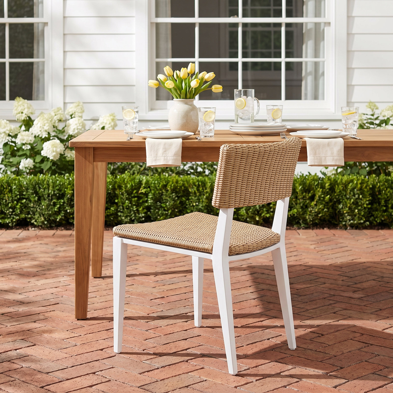 Coleston Outdoor Dining Chair, Brown Wood/White