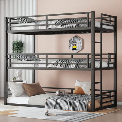 Metal Triple Bed with Safety Guardrails, Heavy-duty Bed with Noise-reduced Design by Isabelle & Max