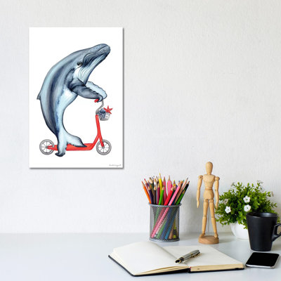 Whale On Bike by Amélie Legault - Wrapped Canvas Print